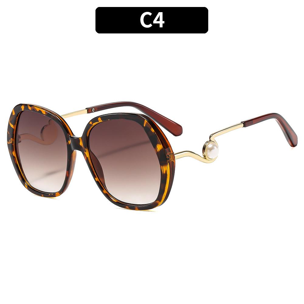 Women's fashion large-frame sunscreen sunglasses, European and American pearl decorative sunglasses, anti-blue flat glasses, glasses