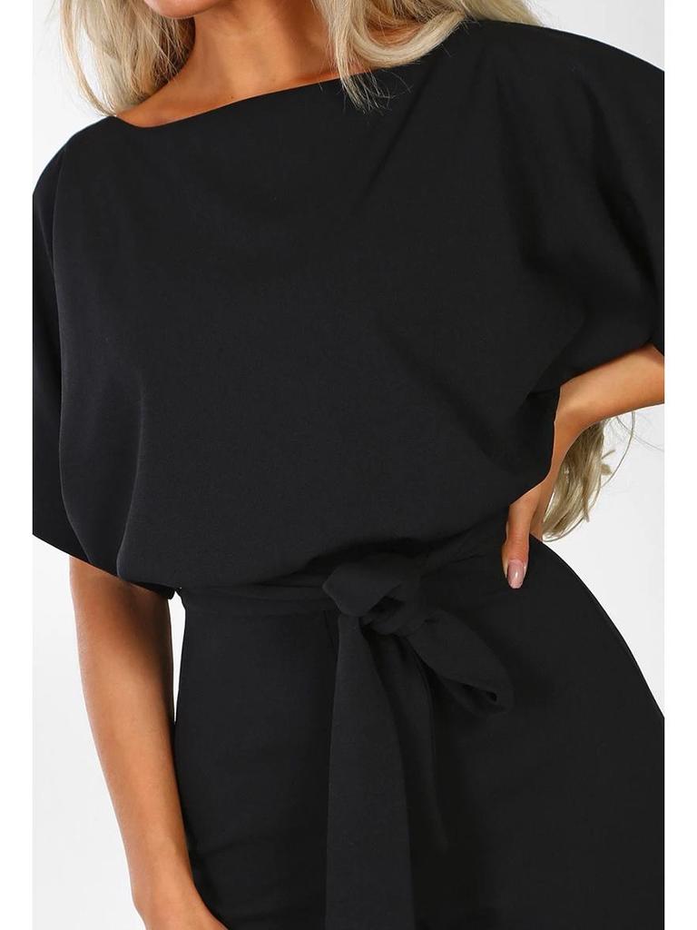 Women's Summer Button-Tie Short Sleeve Jumpsuit - European and American Style