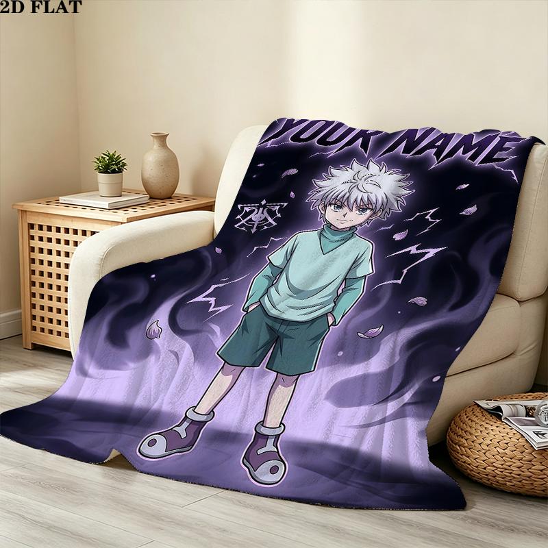Custom Name,Killua Zoldyck Printed Flannel Blanket, soft throw for bedroom sofa, washable, Christmas present, great gift.