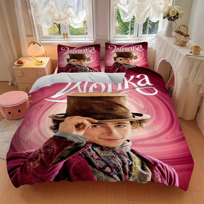 Wonka'S Whimsical World Print 3Pcs Bedding Setduvet Cover With 2 Bedropillowcase Home Birthday Gift