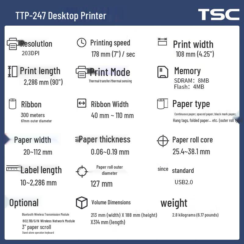 Настольный термоэтикетный принтер TSC TTP-345 с резаком, штекер CN (адаптер в комплекте)