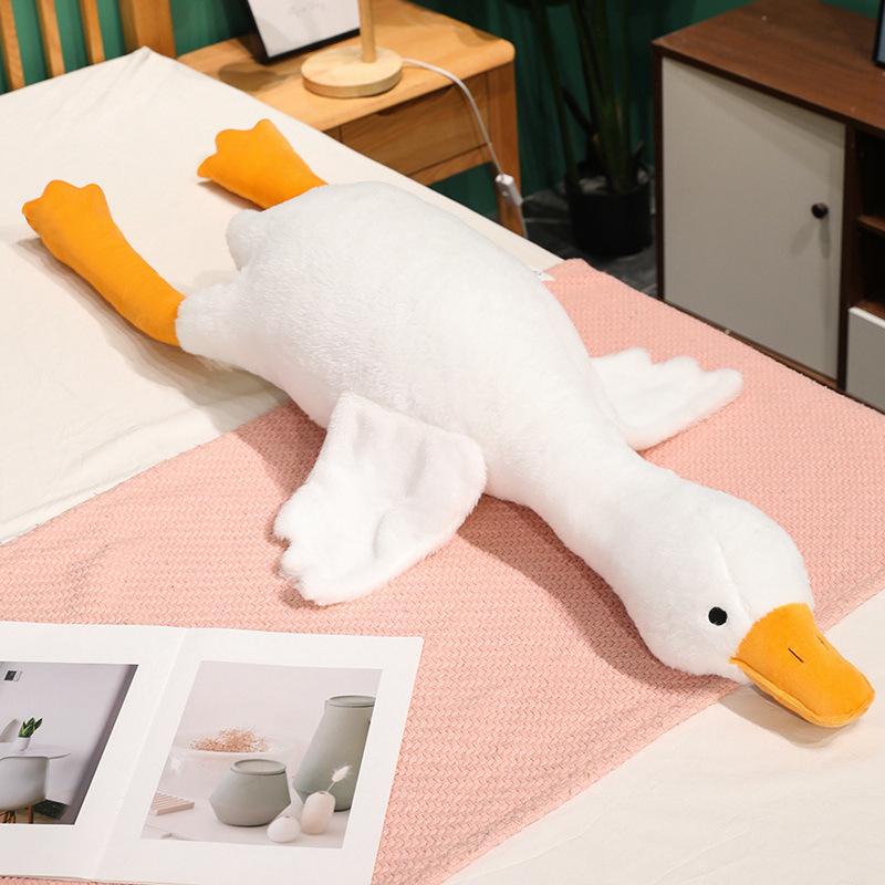 Мягкий лежащий большой белый гусь подушка-игрушка плюшевая игрушка кукла большая кукла-гусь девочка спящая успокаивающая кукла