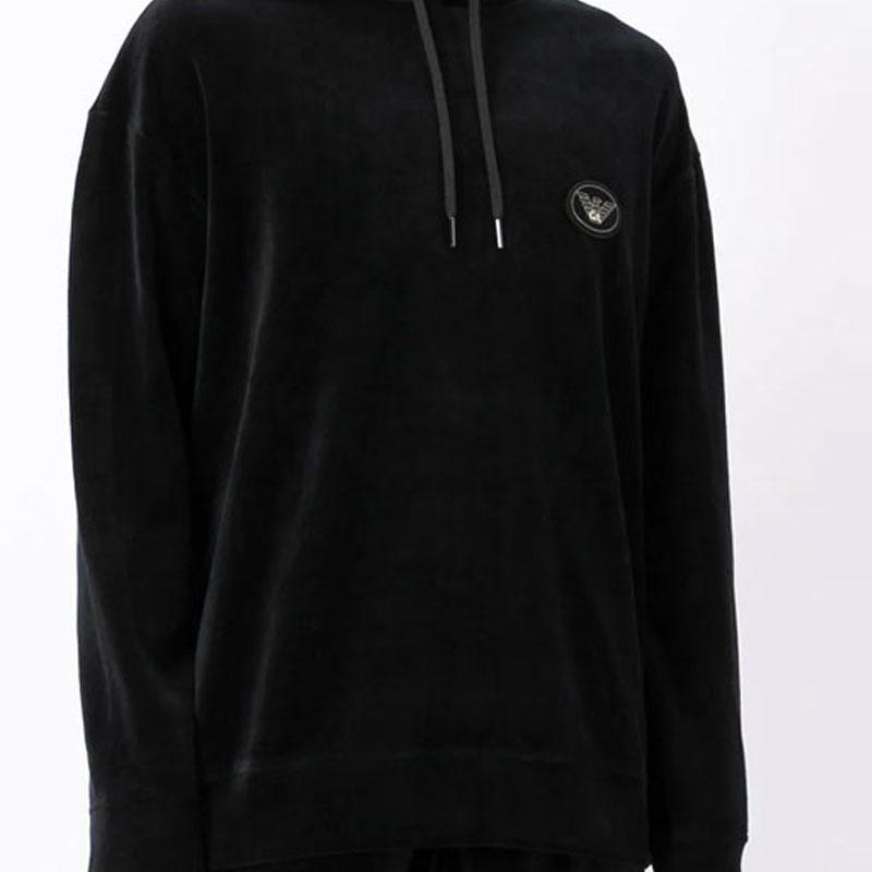 Emporio Armani Худи с логотипом, эффект бархата, мужские худи, черное, 6K1M89-1JDPZ-0999