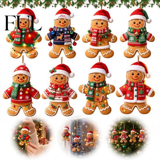 Wooden Christmas Pendant 8/16/24/32Pcs Gingerbread Man Ornament Set, 2D Flat Holiday Hanging Decorations Decor, Rustic for Xmas Tree Ornaments
