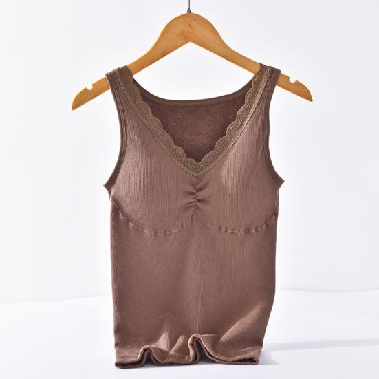 Зимний женский терможилет с нагрудными накладками, бесшовный кружевной V-образный вырез, быстрая фиксация температуры, согревающий, облегающий, эластичный, без рукавов, внутренняя одежда, нижняя майка