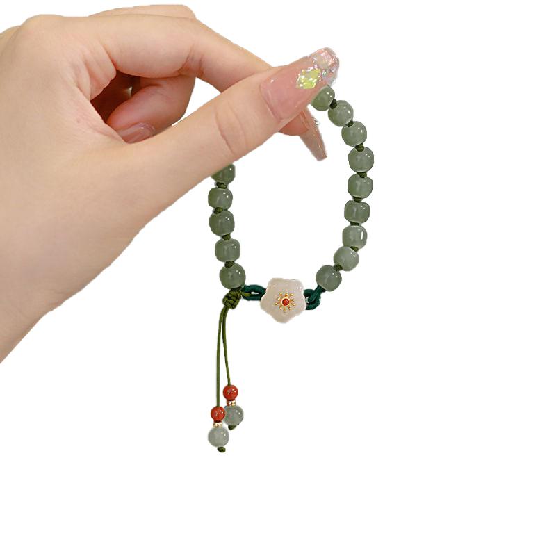 Браслеты из персикового нефрита для женщин и девочек, китайские старинные красные бусины агата, браслет с подвесками, плетеная ручная веревка, ювелирные изделия, подарок