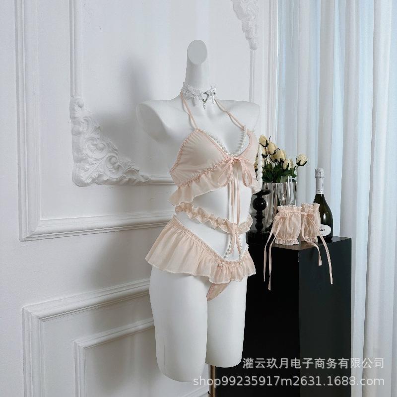Female lingerie maid flirting lingerie young woman three-point temptation underwear open without sexy straps