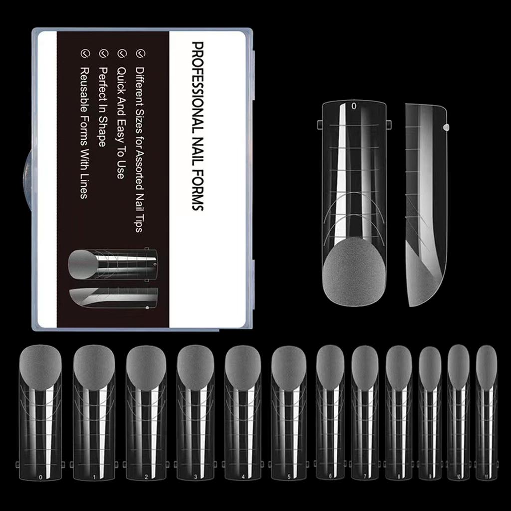 120PCS Clear Full Cover Dual Nail System Form UV Gel Acrylic Nail Art Mold Artificial Nail Tips with Scale for Extension