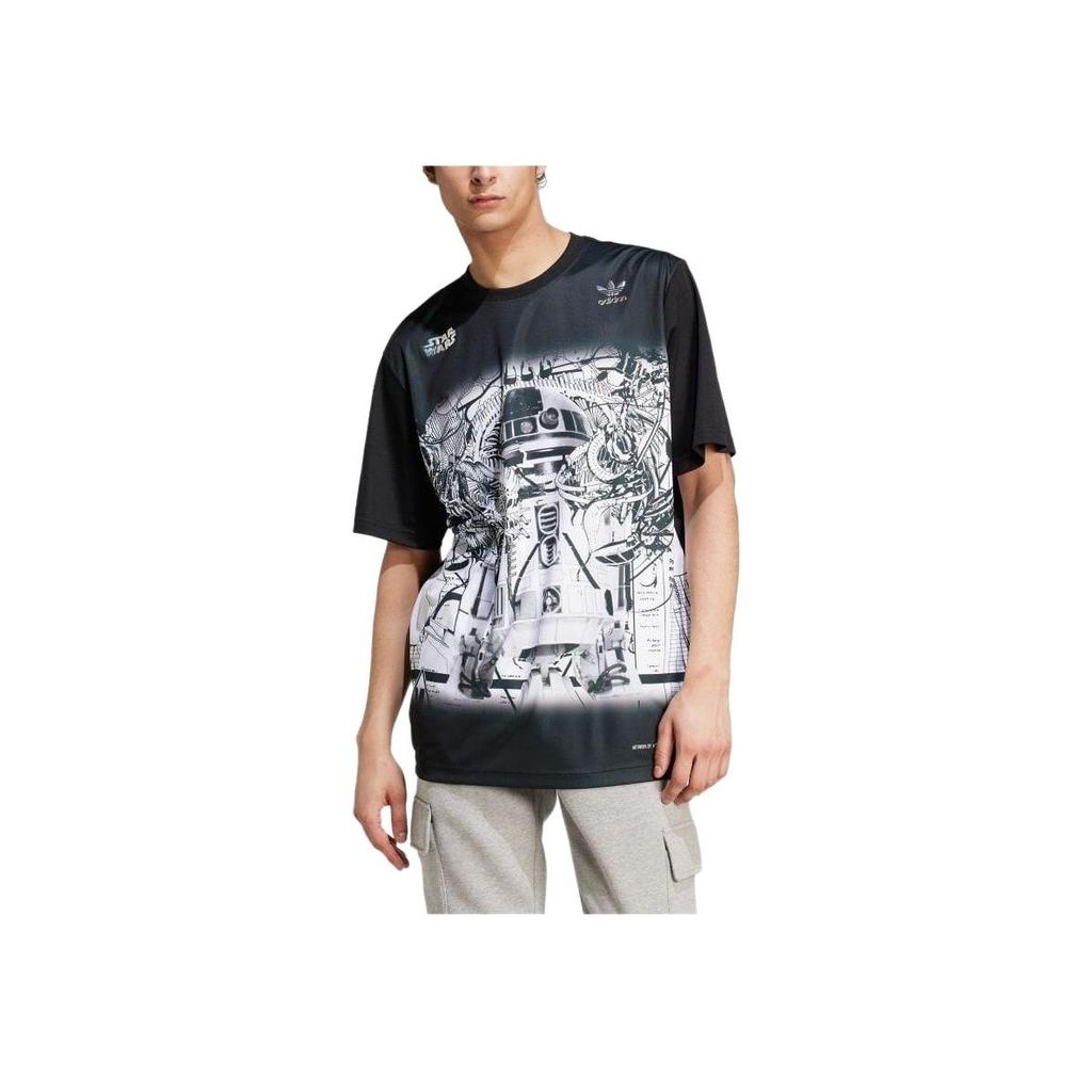 Adidas Совместный бренд Originals X Star Wars SS24 с вышитым логотипом с круглым вырезом, свободная повседневная футболка с короткими рукавами, топы унисекс, черный IV9469