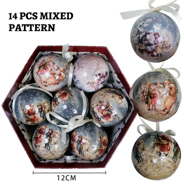 14 шт. в коробке, рождественские елочные подвесные шаровые украшения Navidad, новогодний шар, безделушка для рождественских украшений своими руками, шар с ремнями, детский подарок