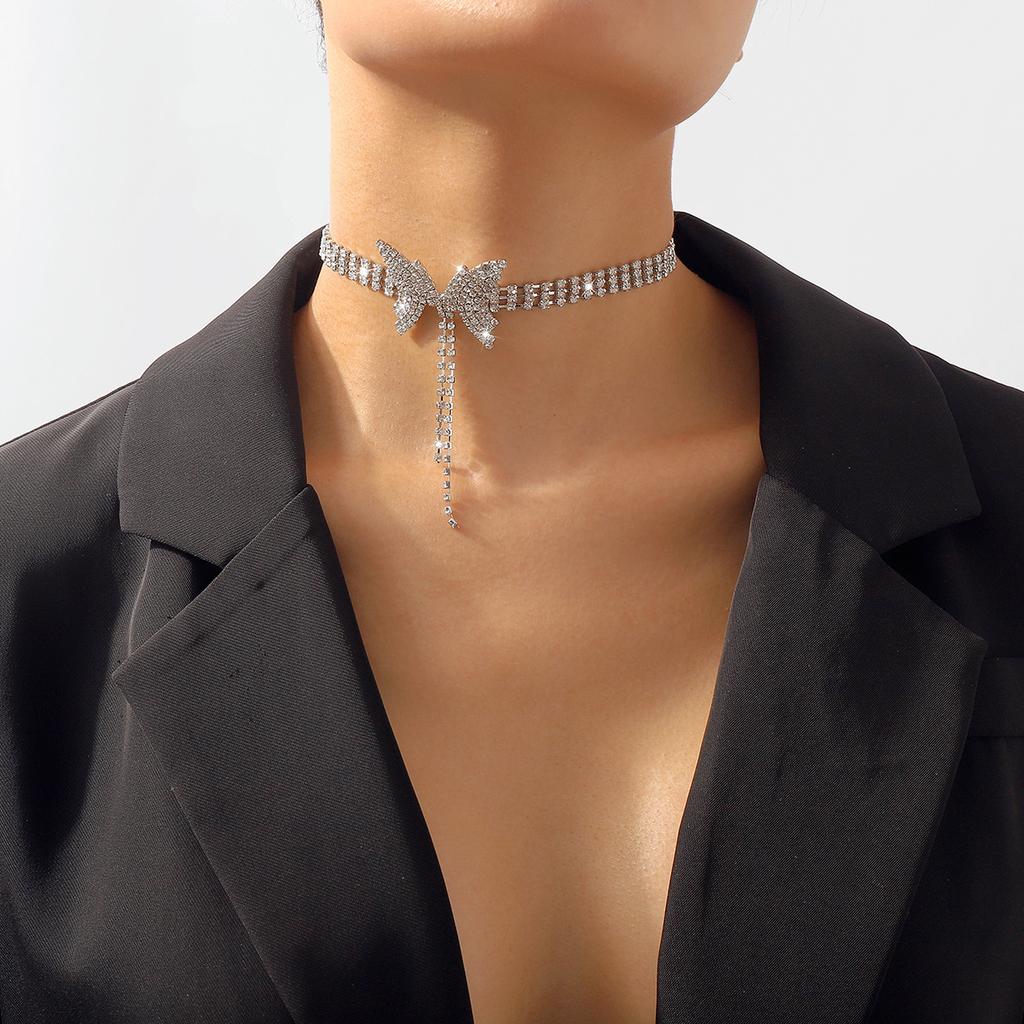 Tooxika Темпераментное короткое колье-чокер с бантом из бриллиантов, модный тренд, милое нишевое колье, женское