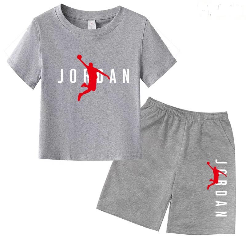 Children Clothing T-shirt Fashion Basketball Print Short-Sleeved+Shorts Summer Boy Girl 3-12Y Casual Sports Jogging O-collar Set
