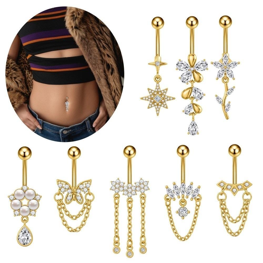 Stainless Steel Belly Navel Stud Exquisite Navel Button Fashion Butterfly Chain Navel Ring Women