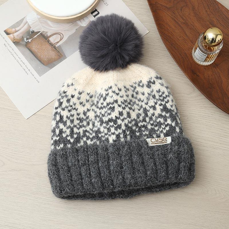 Autumn and Winter Windproof Thickened Thick Thread Wool Hat Knitted Hat Jacquard Warm Ear Hat Women's Outdoor Travel