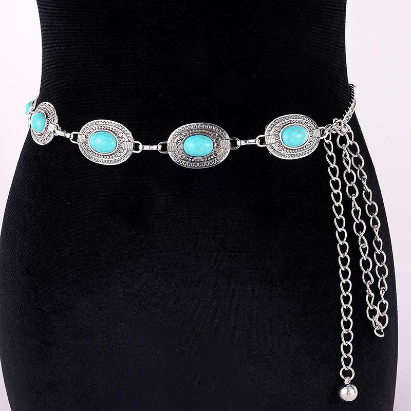 Bohemian Women's Belt and Chain with A High-end Feel, Retro Engraved and Inlaid Waist Chain, Women's Metal Waist Chain, Women's Belt