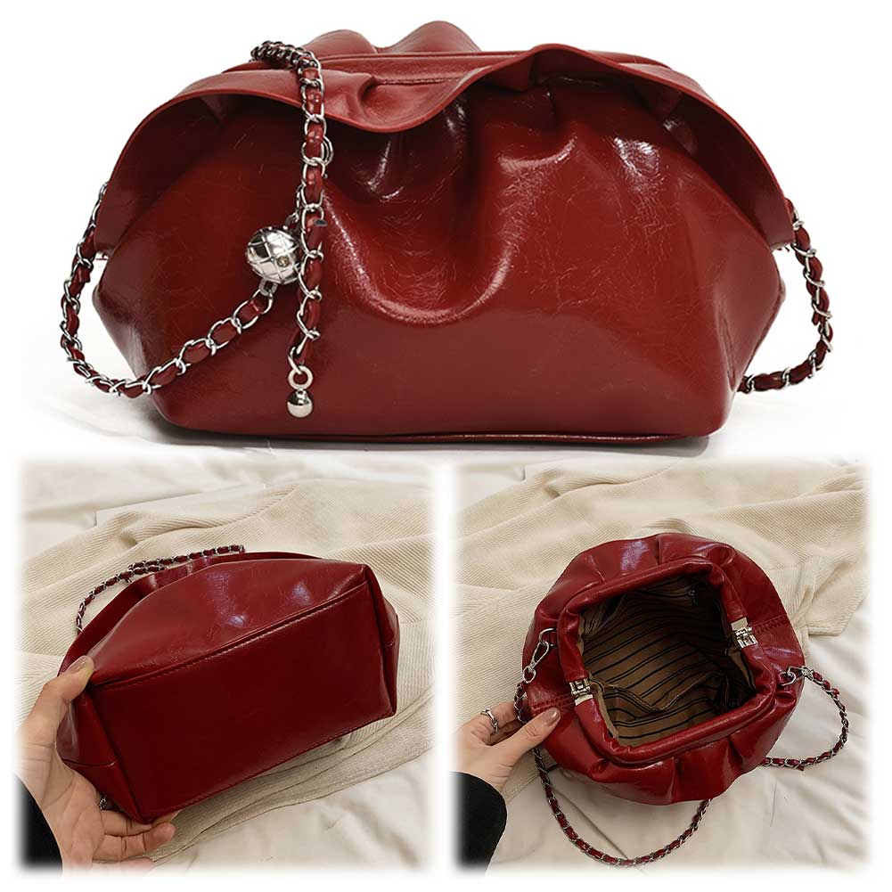 Женская сумка через плечо, плиссированная сумка из искусственной кожи, сумка-хобо с зажимом для путешествий и поездок на работу