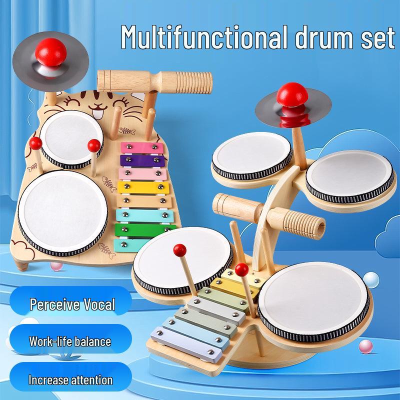 Kids' Multifunctional Wooden Drum Set: Early Education Music Toy for Girls & Boys