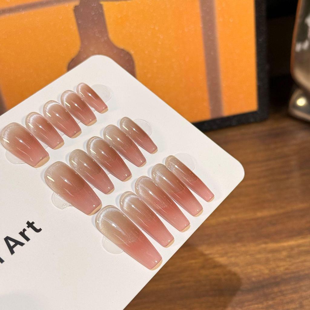 Original Pink French Reverse Cat Eye Blush Handmade Press-On Nails
