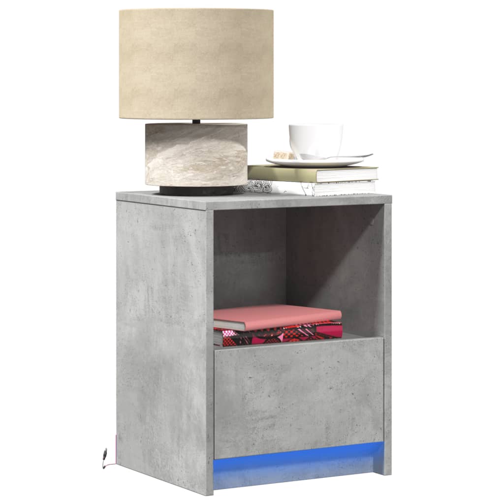 Nightstand with LED Lights Concrete Grey Wood Based Material