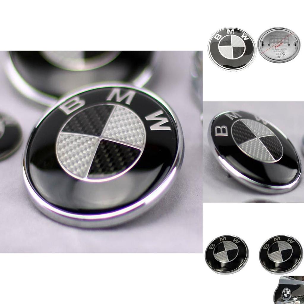 Logo Bmw For Real Carbon Fiber Black Silver 74mm Hood Trunk Badge Emblem