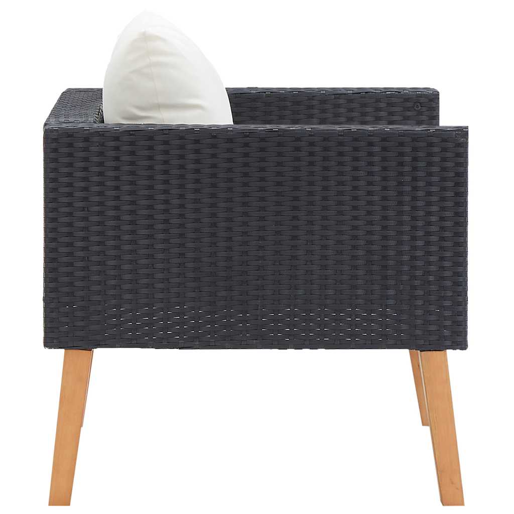 1 Seater Garden Sofa with Cushions Poly Rattan Black