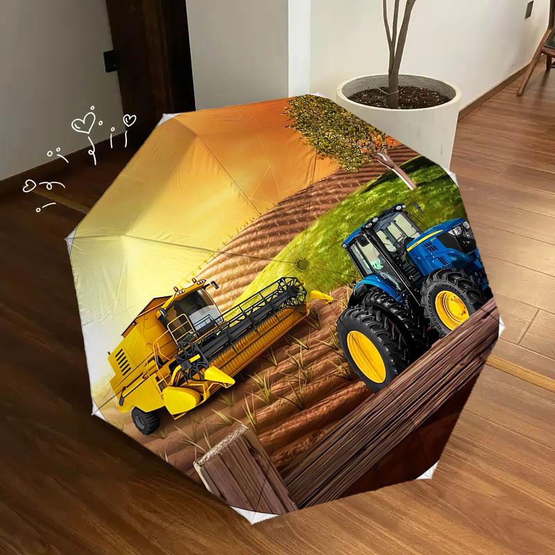 1pc Combine Harvester Tractor Themed High-quality Umbrella,Automatic Opening and Closing Umbrella,Multi-functional Umbrella G0811306