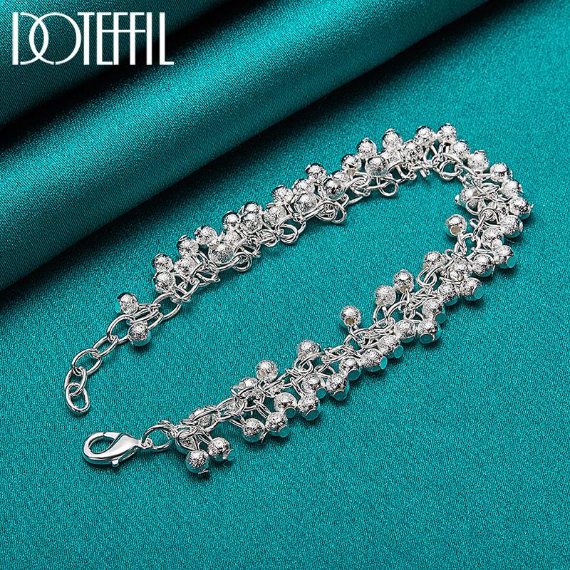 925 Sterling Silver Frosted Bead Bracelet Fashion Wedding Jewelry