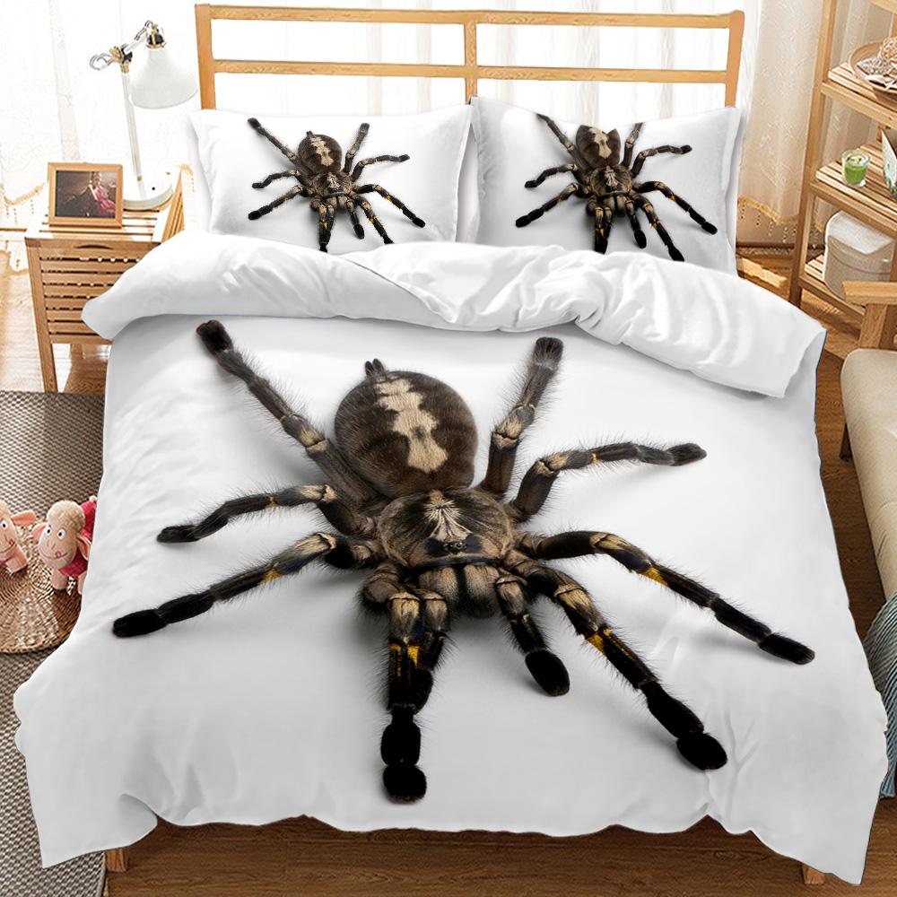 3D Print Microfiber Tarantula Printing Bedding Set - Insect Theme Duvet Cover with Black & Brown Spider