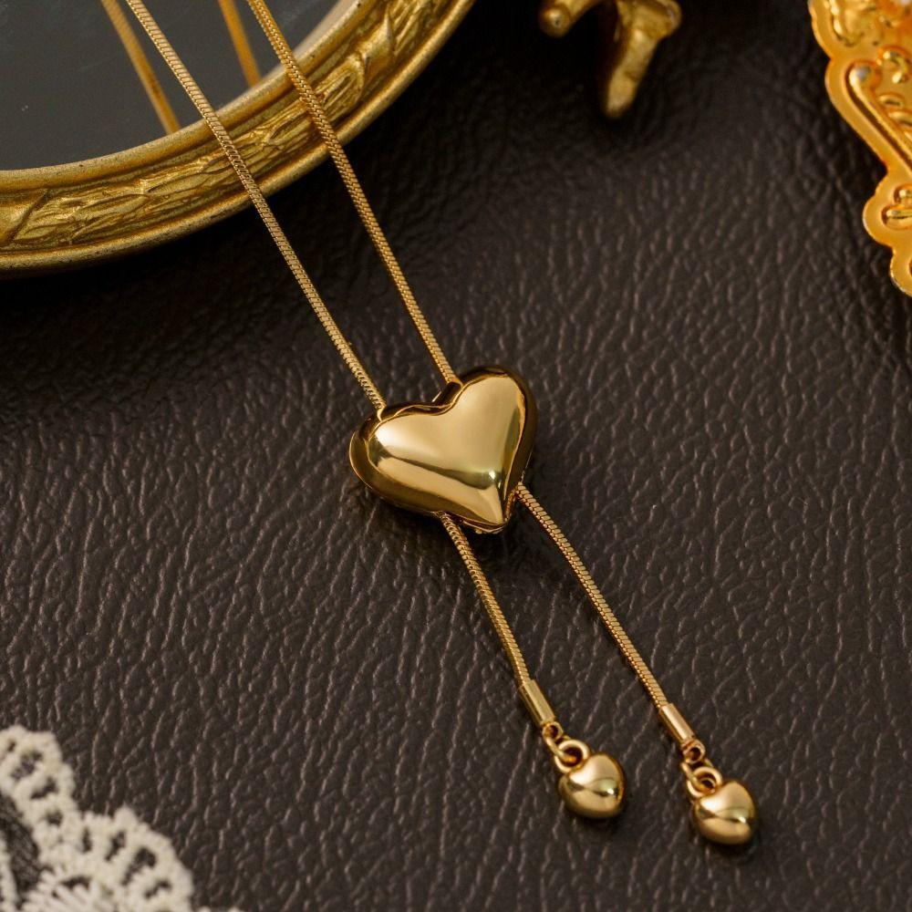 Gold Color Heart Chain Necklace Alloy Heart Pendant Necklace Bijoux Femme