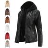 Hooded Leather Jacket Leather Jacket Women's Spring and Autumn Jacket Women's PU Washed Leather
