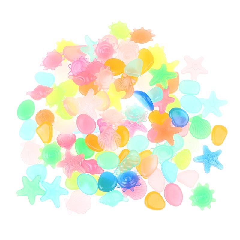 100Pcs/Pack Marine Luminous Stones Colorful Stones Simulating Shell Starfish Fish Tank Pebbles Fairy Garden Yard Ornaments
