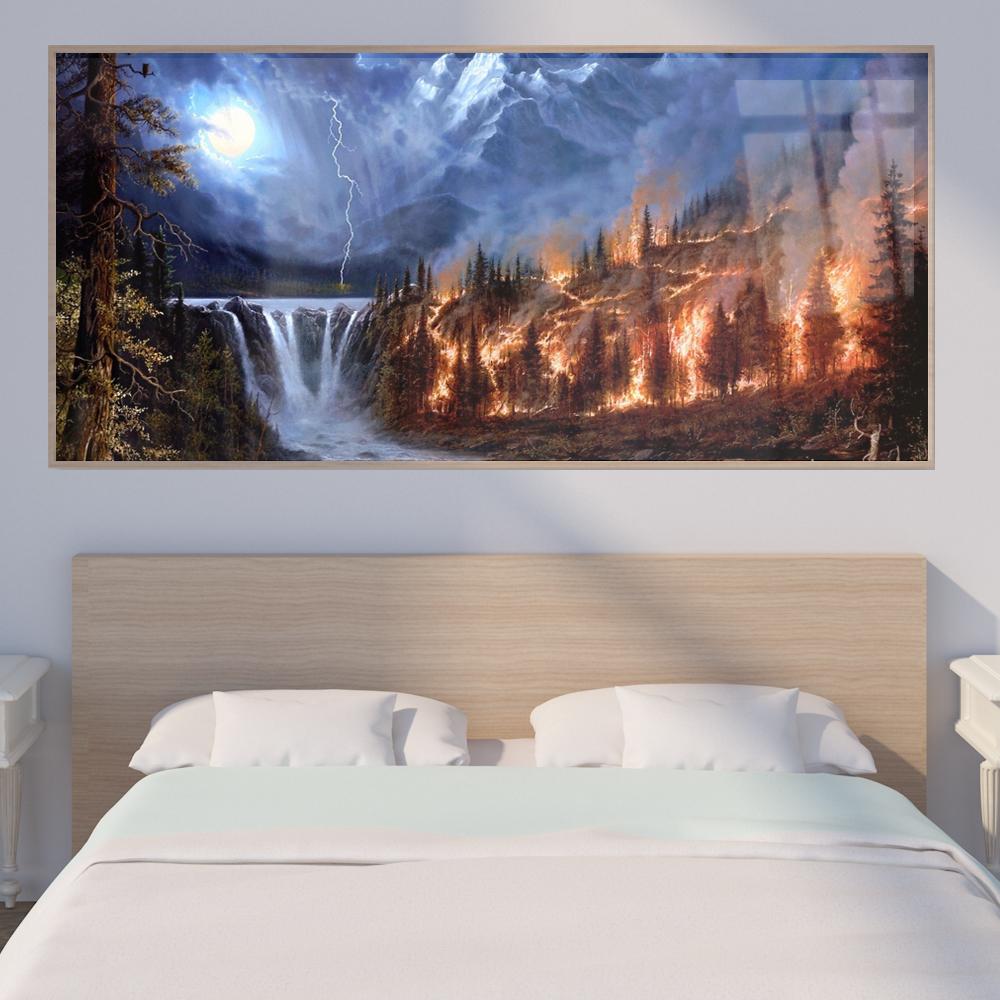 Nordic Landscape Oil Painting Fire Forest Art Canvas Painting Living Room Corridor Office Home Decoration Mural No Frame