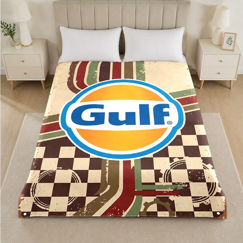 Gulf Print Flannel Blanket Cozy Lightweight Plush Throw Blanket For Bed Sofa Household Use