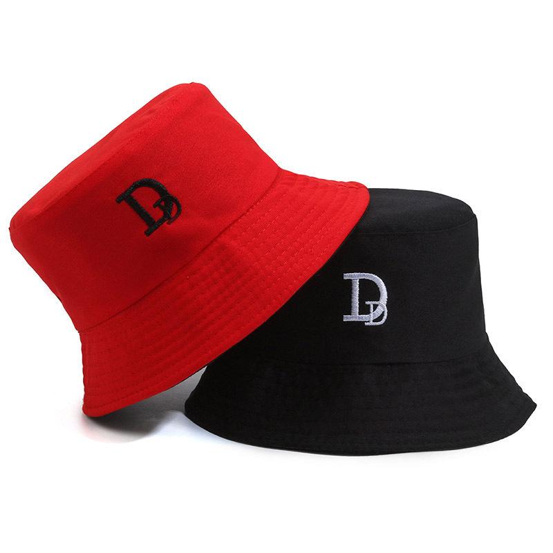 Double-sided bucket hat female embroidery two-sided with sun hat four seasons fashion basin hat fresh bucket hat
