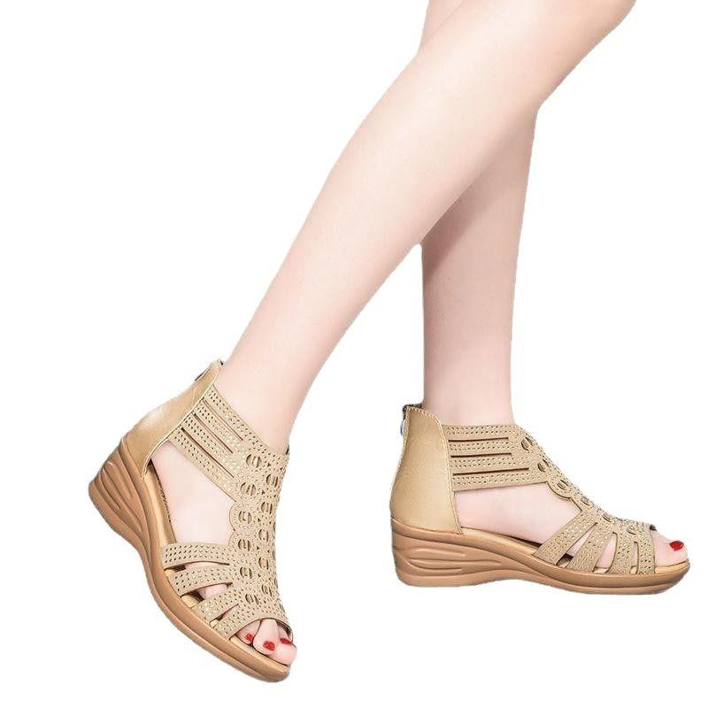 Hot Selling Shoes Women Slippers Heels Sandals Woman's 2025 New Fashion Rhinestone Platform Wedges Gladiator Sandales Femmes