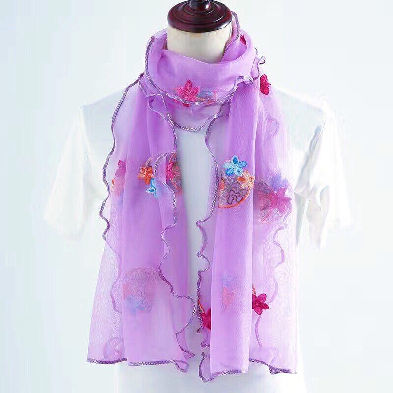 Lotus Leaf Edge Embroidered Wrapped Scarf Women's Long and Versatile High Elasticity Embroidered Scarf Silk Scarf