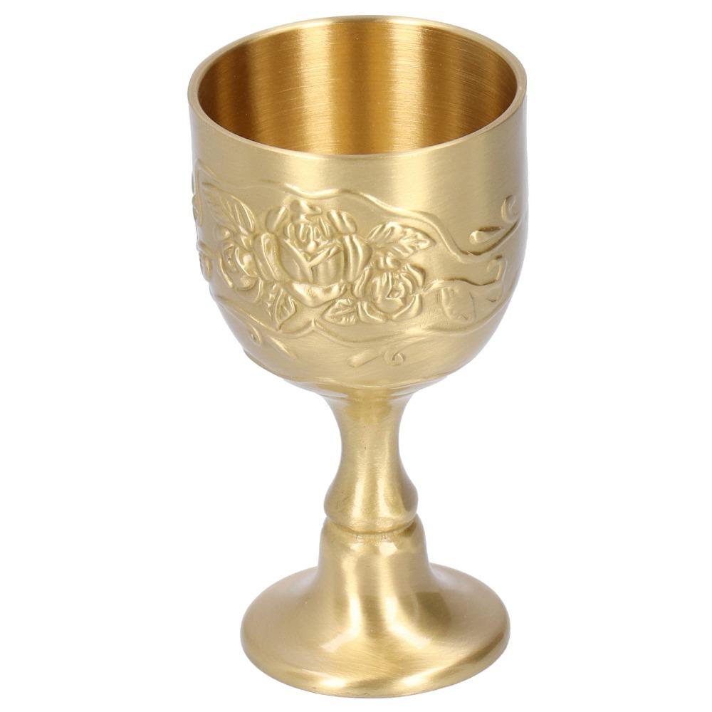 Brass Vintage Chalice Engraved Flower Wine Goblet Goblets & Chalices Small Goblet Bar Use