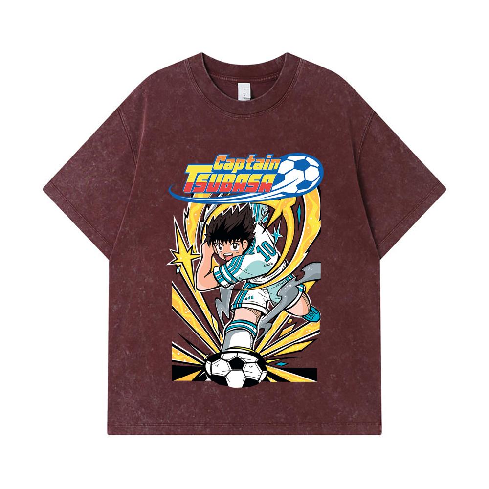 275 GSM Washed T-shirts 100% Cotton Captain Tsubasa V1 Print Unisex Heavy Cotton T Shirt