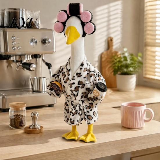 Decorative Donut Mug Set 23 Inch Desk Goose Spa Outfit, Brown Leopard Bathrobe Costume with Self Care Themed Decor Purple Wig Coffee Cup Accessories,