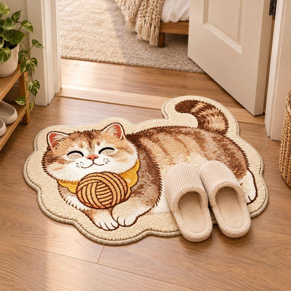 Soft Cat-Shaped Area Rug 2D Bedside Door Mat Cute Entryway Floor Mat Home Decor