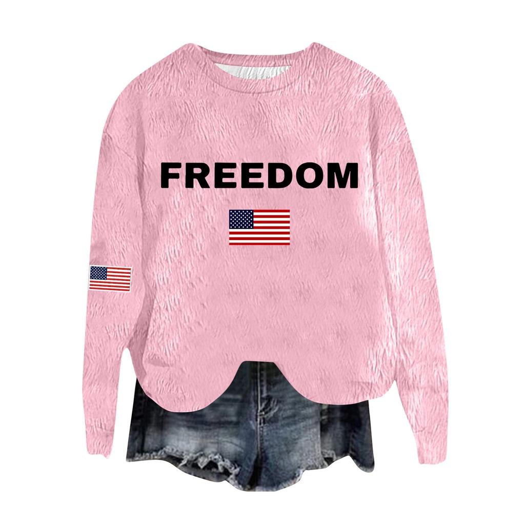 Women's Fashion Round Neck Pullover Top Long Sleeve Tee Printed Sweatshirt