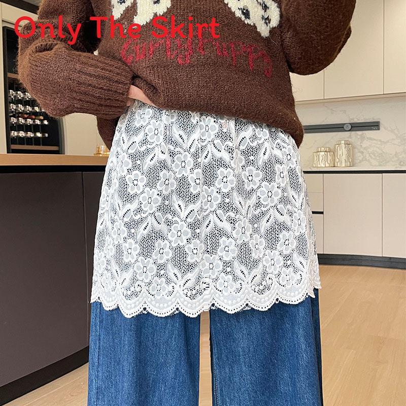 Flower Pattern Lace Hem Mini Skirt For Layered Sweatshirt Styling