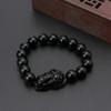 Unisex Feng Shui Men Attract Wealth Pixiu Good Luck Bangle Wristband Bracelets Obsidian Stone Beads