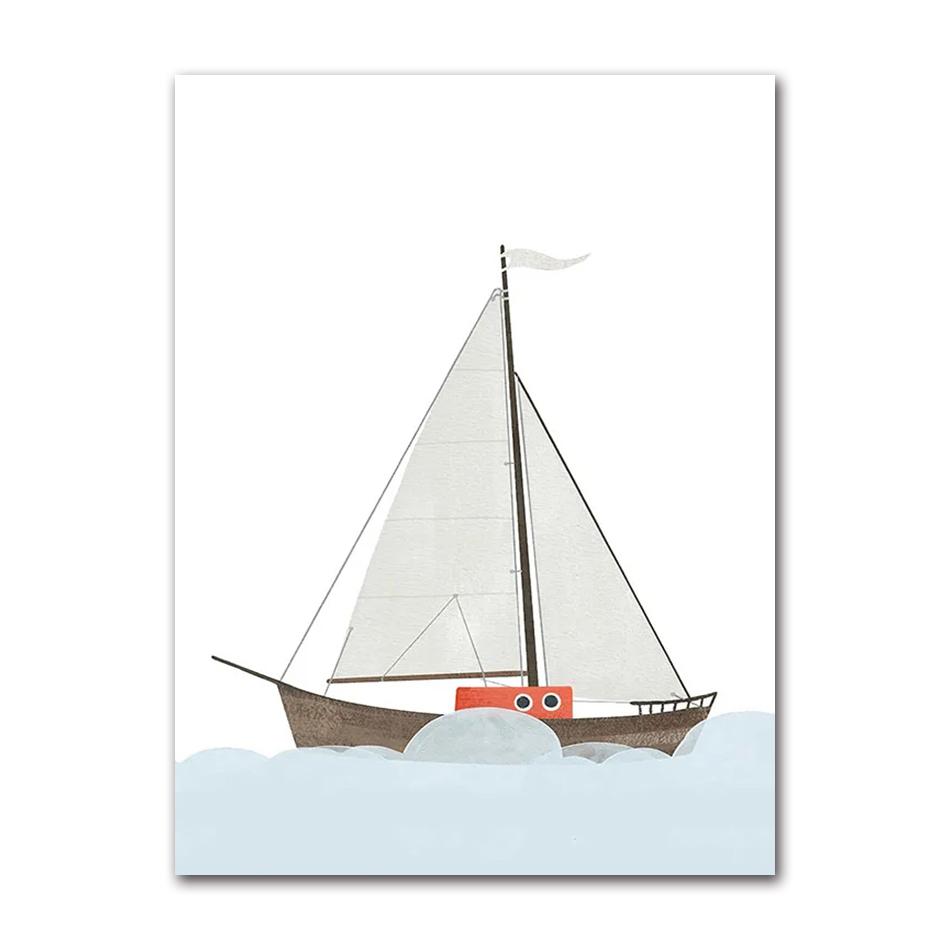 Sailboat Lighthouse Whale Seagull Shell Diver Posters Prints Canvas Painting Nordic Wall Art Pictures Kids Room Home Decor
