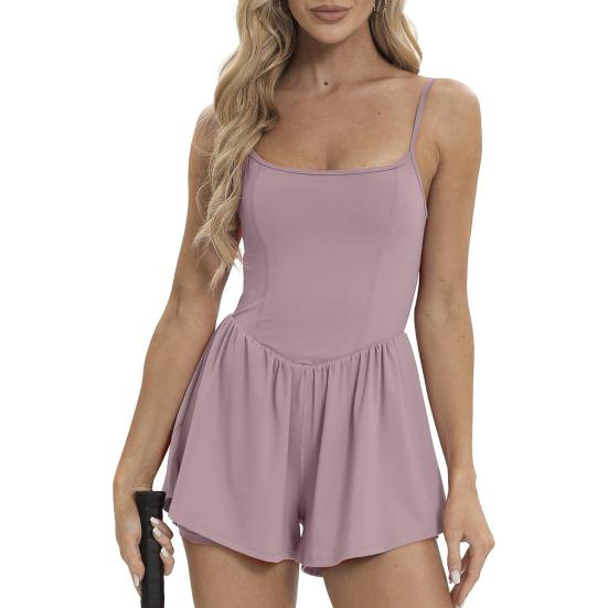 Женское теннисное платье без рукавов, летние плиссированные мини-платья для занятий йогой со вшитыми шортами, спортивный комбинезон на тонких бретельках, короткий сарафан