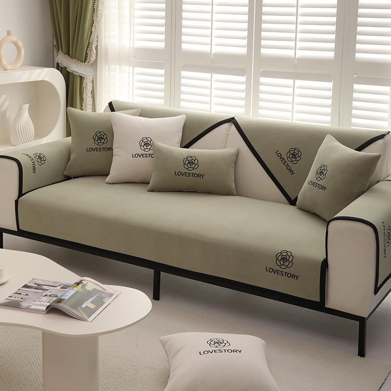 Panda Embroidered Sofa Cushion Chenier Four-Season Universal Non-Slip Sofa Cover, High-Grade Seat Cushion Leather Sofa Back Towel