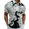 Мужская футболка-поло с коротким рукавом, на молнии, с лацканами и персонализированным уличным цветочным принтом, модная и дышащая летняя мужская одежда