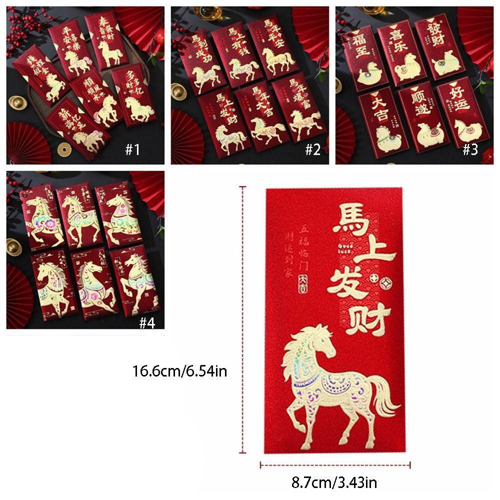 6pcs Cute Red Bag Traditional Lucky Money Pockets Horse Year Red Envelopes  Chinese New Year