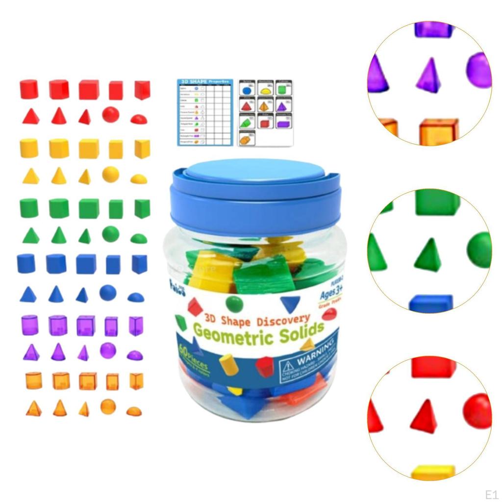 60Pcs 3D Geometric Solids,Learning Toys,Math Helper,Light Geometry Beginnings Shapes