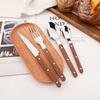 5/20Pcs Imitative Wood Silver Dinnerware Set Western Knife Fork Spoons Set Mirror Stainless Steel Cutlery Kitchen Silverware Set